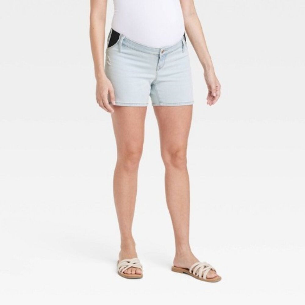 Isabel by Ingrid + Isabel Maternity Under Belly Light Denim Midi Shorts Sz 8 NWT